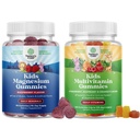 Bundle of Kids Magneziu Gummies - Supliment pentru sănătate nervoasă, mușchi și suport cardiac sănătos, și plante pe bază de copii Multivitamine Gummies - Multivitamine pentru Suport Imunitate cu vitamine A C D3 E B