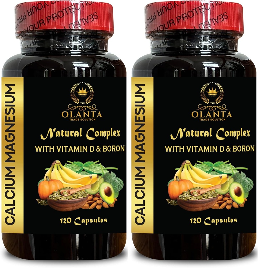 Complex de calciu Magneziu - Supliment de calciu, Citrat de mangan, Minerale pentru suport osos, Nivele de fosfor, Suport de imunitate, Supliment muscular sănătos cu vitamina D - 2 Flacoane 240 Capsule