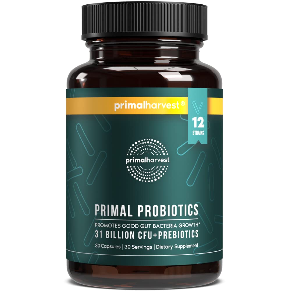 Probiotice Primal Harvest pentru femei si barbati Suplimentul Probiotic zilnic cu 12 Tulpini pentru Sanatate Gut & Digestive 30 Capsule