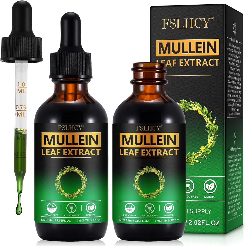 Mullein Drops, Mullein Leaf Extract, Organic Mullein Leaf Tincture Herbal Supplement, fără aditivi Mullein Extract picături 2 fl Oz, 2 cutii