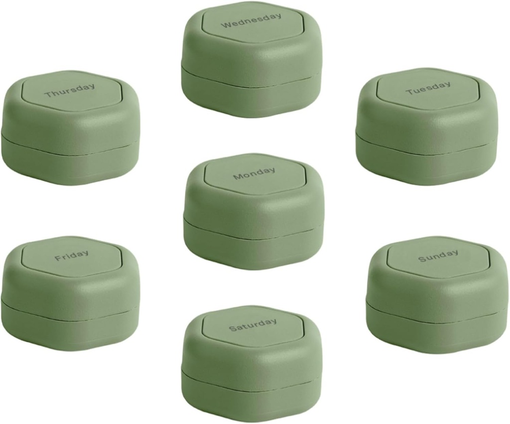 Cadence Travel Containere - Set de caz Pilula - Capsule de călătorie magnetice, Medicina Daily Organizator pentru pastile, Suplimente, & Vitamine - 7 Flex Smalls (0,56oz) pentru Organizator Pilula Săptămânală - Eucalipt