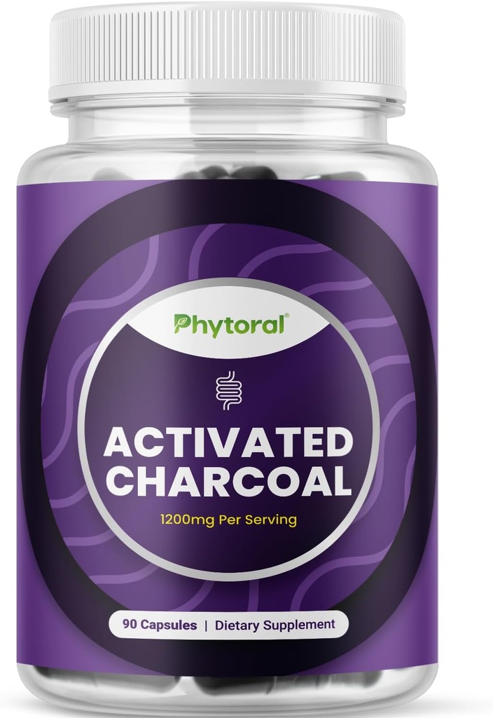 Pur activate pastile Charcoal Detoxifiere și Curățare - Purificarea capsulelor de nucă de cocos cu 1200 mg per servire pentru ajutor de balonare - supliment de detoxifiere activă pentru Body & Gut Health - 90 Conte