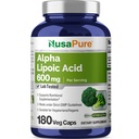 NusaPure Alpha Acid lipoic 600 mg per capsule vegetale care servesc 180 (Vegetarian, Non-GMO, Vegan)