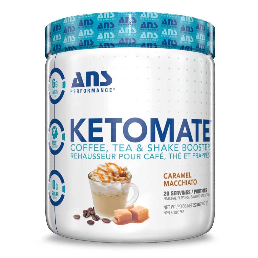 ANS Performance Ketomate Coffee Creamer With MCT Oil Powder, Delicious, Sugar Free Creamer For Coffee, Tea & Shakes, Perfect Keto Energy Powder, 20 Servings, 15oz, Caramel Macchiato