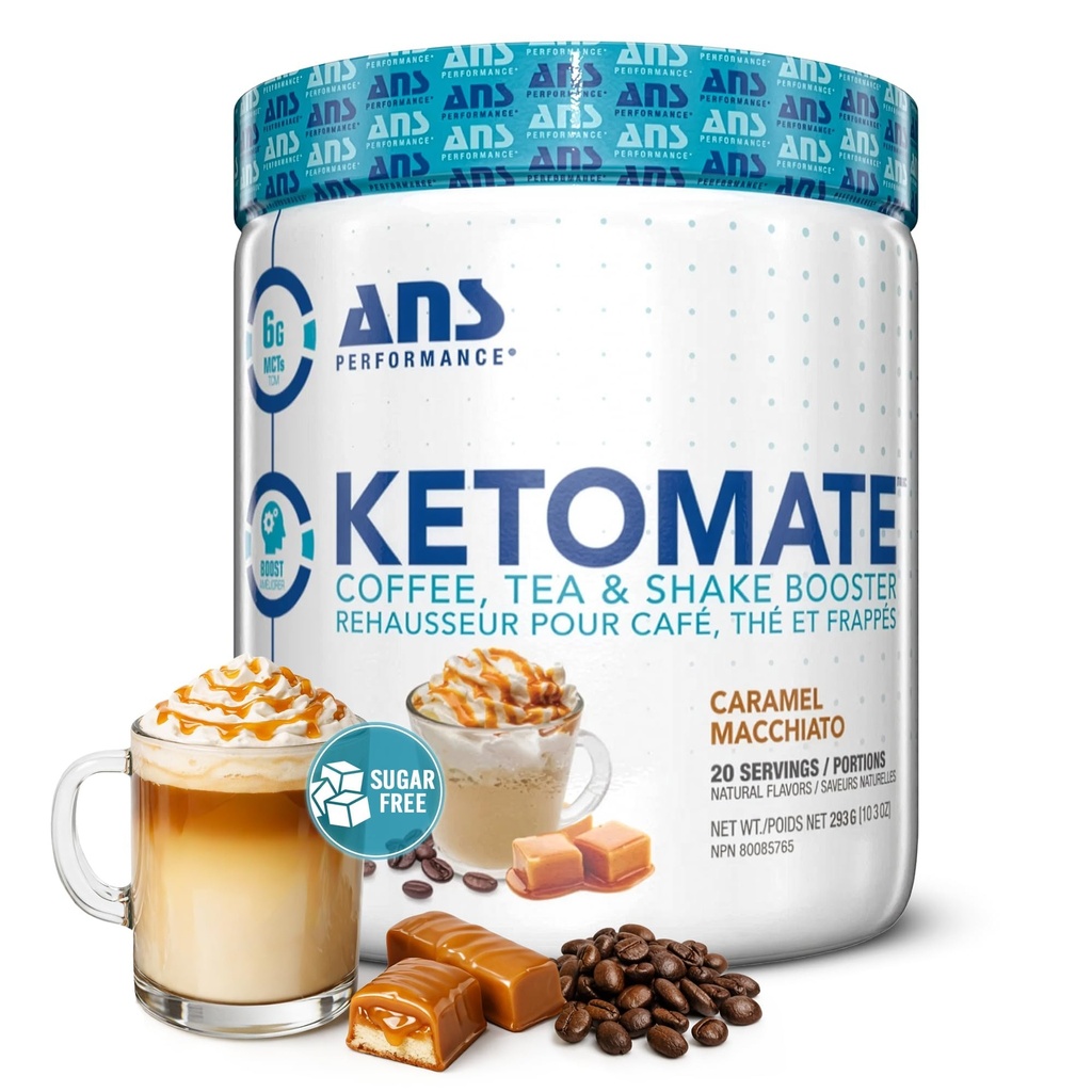 ANS Performance Ketomate Coffee Creamer cu praf de ulei MCT, Delicious, Zahar Free Creamer pentru cafea, Ceai & Shakes, Keto Perfecte pulbere de energie, 20 Servings, 15oz, Caramel Macchiato