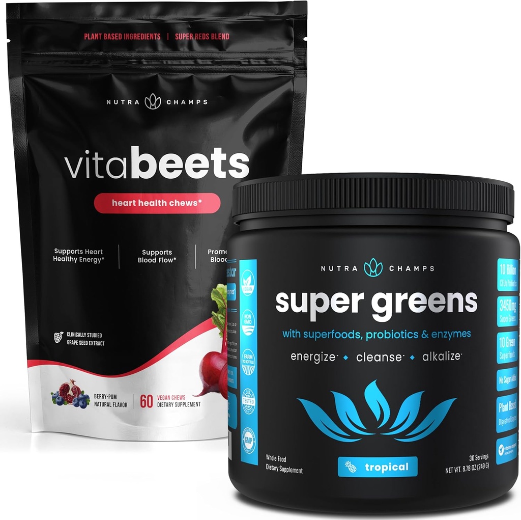 NutraChamps Sfeclă Root Chewables & Greens Superfood Powder Bundle