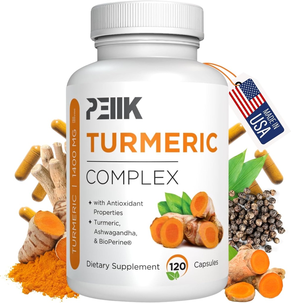 Curcumina turmerica cu Pepper negru & Ashwagandha - supliment Turmeric de înaltă absorbţie Ultra Potent cu 95% Curcuminoide, BioPerine & Ashwagandha - Capsule Turmerice pentru suport comun 120 capsule