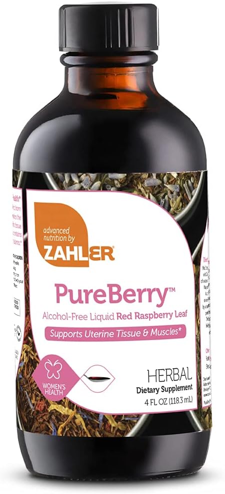 Zahler PureBerry, supliment de frunze de zmeură RED lichid, care consolidează țesuturi uterine și musculare, toate Formula lichid natural care promovează sănătatea uterină, certificate Kosher, 4 oz