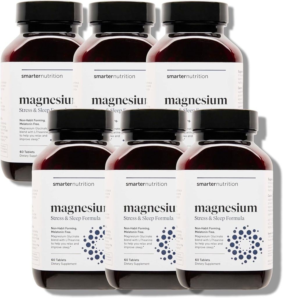 Complex de magneziu nutriţional mai inteligent - Glicinat de magneziu Chelate + Citrate, Malat pentru somn, Relaxare, Muşchi & Nervi + Tabletă L-Theanină dovedit clinic, Non-GMO-360[180-Day Supply]