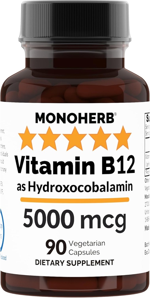 MONOHERB Hidroxo B12 Vitamina 5000mcg, Hydroxocobalamină, Hidroxixi B12