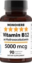 MONOHERB Hidroxo B12 Vitamina 5000mcg, Hydroxocobalamină, Hidroxixi B12
