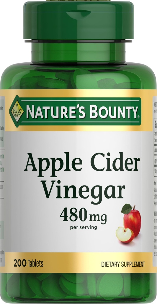 Natura's Bounty Apple Cidru Oţet 480mg Pastile, vegetarian supliment pe bază de plante, 200 comprimate