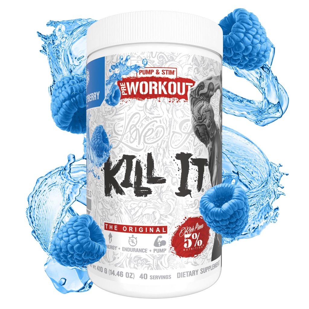 5% Nutritie Rich Piana Kill It Pre Workout Pulbere w/Creatine, Cafeina, Beta Alanina, Hidroprime Glicerol pentru pompa de pompa, Putere, E 