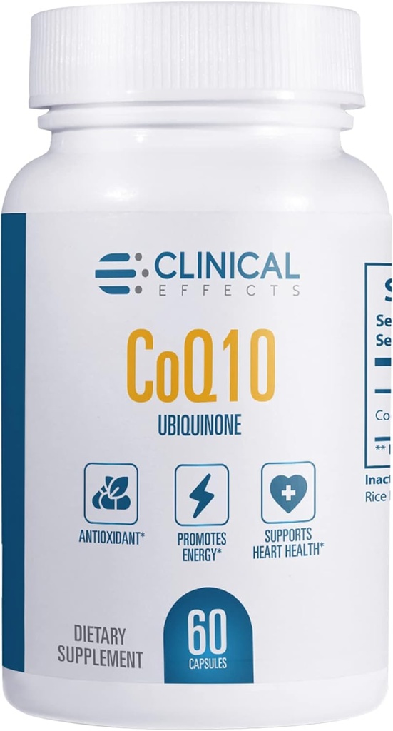 Efecte clinice Suplimentul CoQ10 - Coenzime Q10 200mg - 30 zile de aprovizionare - Ubichinonă Antioxidant Supliment pentru sanatatea inimii, Functii cognitive si suport energetic - 1 capsule pe zi - Made in the USA