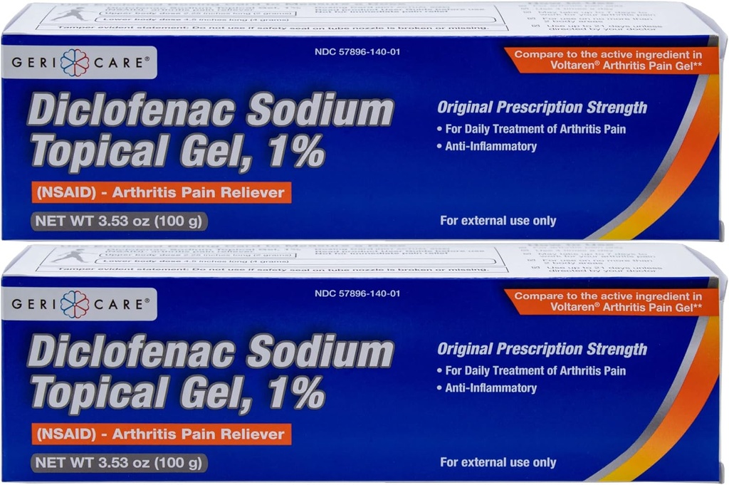 GeriCare Topical Artrita Durere Relief Gel Diclofenac Sodiu 1% (AINS) Mână Wrist Elbow Picior Ankle Knee Durere Extra-Forngth Reliever- Tratamentul anti-inflamator Artrita durere, 3.53oz (2 ambalaj)