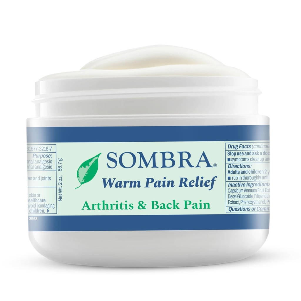 Sombra Warm Pain Relief Gel, Relief cald pentru Artrita si dureri cronice Pre-workout Musculare Rub Vegan Formula gratuit de parfumuri artificiale, Dyes, AINS, Ceara, Petrol, Alcool - 2oz Jar