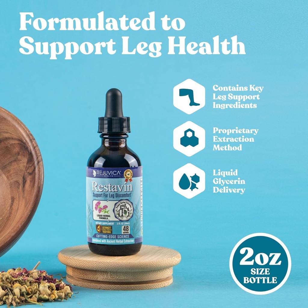 Restavin - Advanced Leg Supplement - Livrare lichida pentru o mai buna absorbtie - Vitamina C, Fier, Valerian, Turmeric, Magneziu & More!