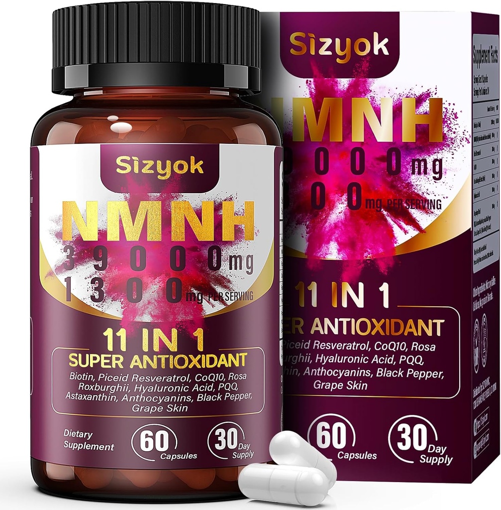 11-in-1 NMNH (Dihidronicotamidă mononucleotidă), 600 mg per Serving, NAD+ Supliment cu Resveratrol, CoQ10 pentru a sprijini NAD+ Nivele, NMNH Supliment pentru Anti-Aging, 60 Conte, 30 zile de aprovizionare-91
