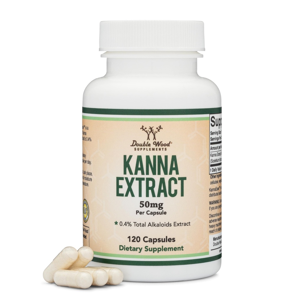 Kanna Extras Supliment (Sceletium Tortuosum) - 50 mg per capsule, 120 Conte - pentru relaxare și pace a minții (Min.4% Total Alcaloizi) Non-GMO, Gluten gratuit, Vegan în condiții de siguranță de lemn dublu