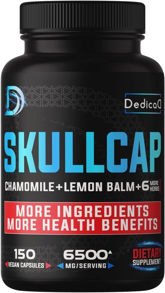 9in1 Skullcap Herb Supliment 5 luni Pentru somn sănătos, Mood & Immune - 6500 mg concentrat cu musetel, Lemon Bals, Pasiune Flori, Ashwagandha & mai mult, Non-GMO, Gluten-Free, 150 Vegan capsule