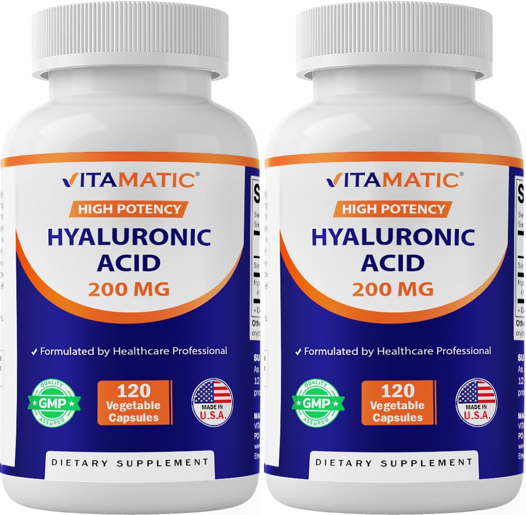 Vitamatic 2 ambalaj Suplimente de acid hialuronic 200mg - Suporturi sănătoase tesut si articulatii Connective - Promovarea tinereasca sanatoasa piele - Total 240 capsule