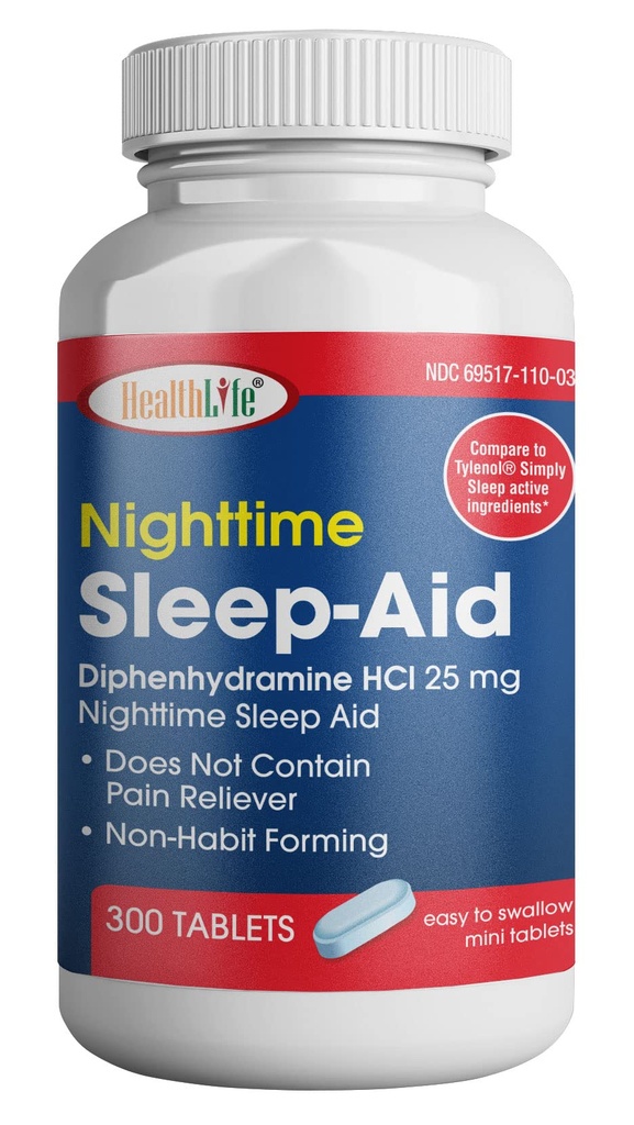 Health LFE HealthLife® Sleep Aid (Difenhidramina HCl Caplets, 25 mg Blue) 300 Count