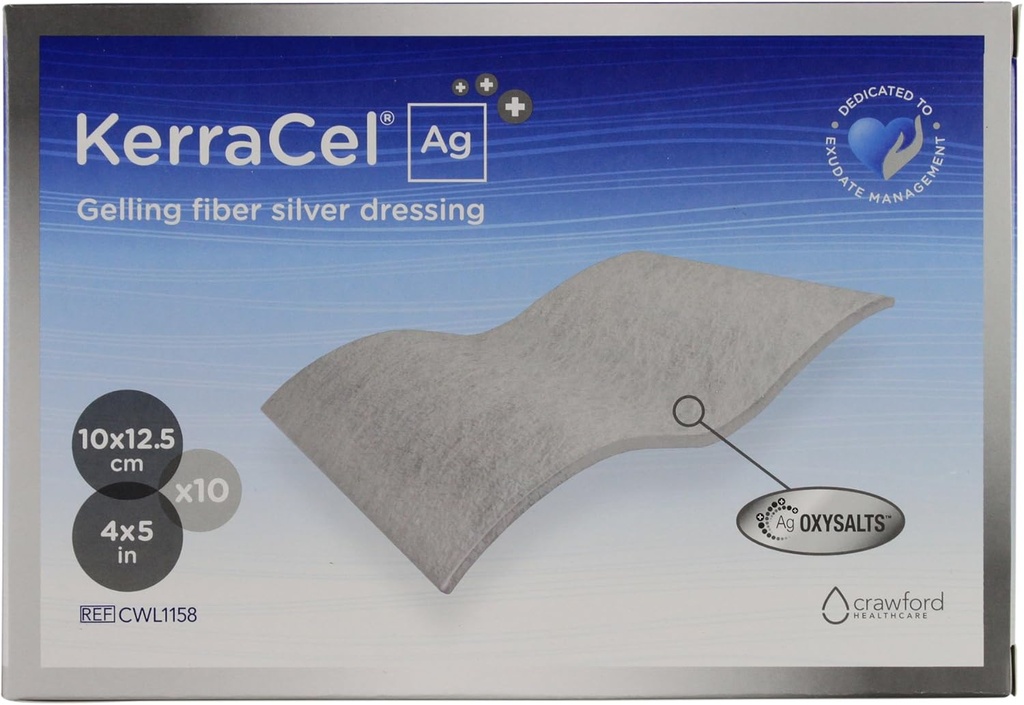Ag 4" x 5" Gelling Fiber Silver would Dressing (CWL1158) - Absorbs and Izolates Wound Drainage and Kills Bacteria, Micro-Conturs to Wound Bed, Mentine niveluri de umiditate sanatoasa (Box of 10)