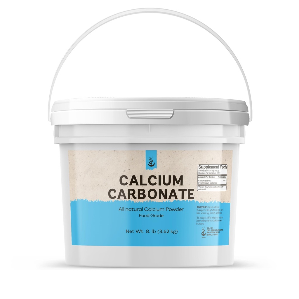 Ingrediente pure Original Carbonat de calciu pulbere (1 galon) Supliment alimentar, Conservator alimentar, Reutilizabil din plastic Bucket