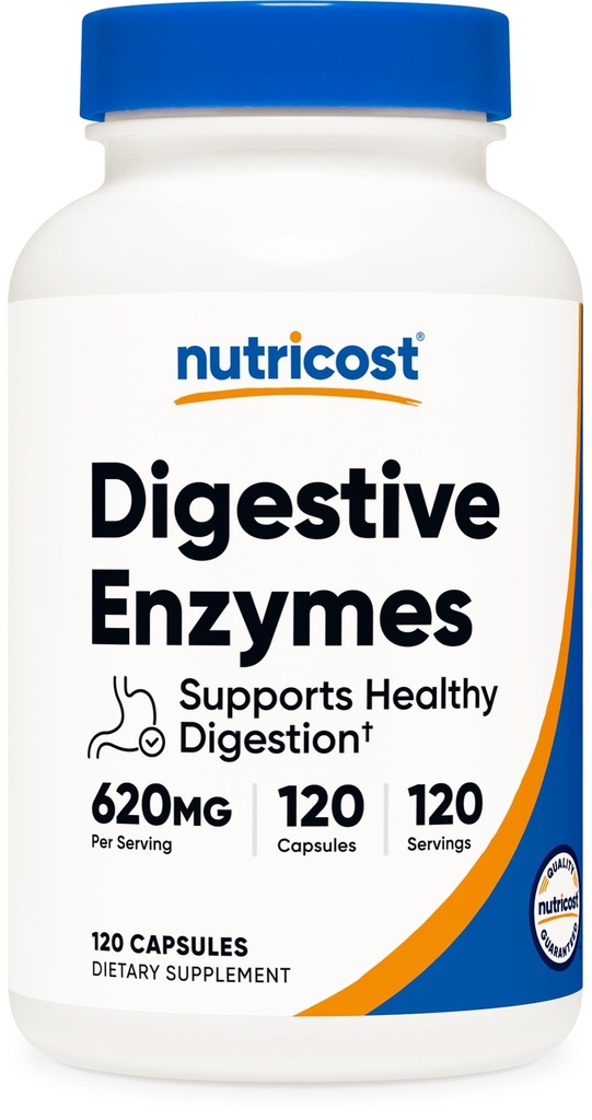 Enzime digestive Nutricost 620 mg, 120 capsule - Supliment complet de enzime digestive