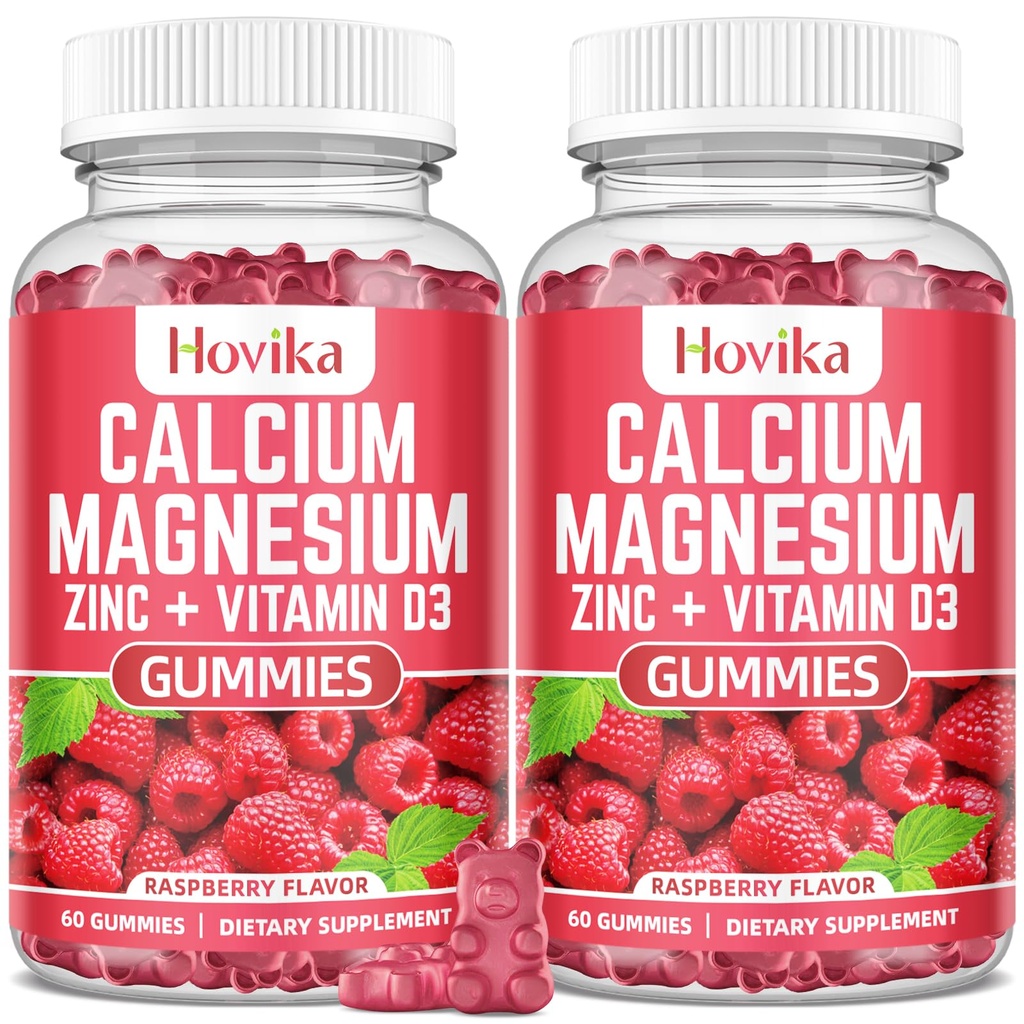 Gume de zinc de calciu magneziu cu vitamina de potasiu C, B6, D3, K2 - Calciu pentru femei și bărbați - magneziu de calciu Zinc Multi Vitamina Supliment pentru oase, mușchi, dinți, calm, Mood - 2 Pack - 60 Cts
