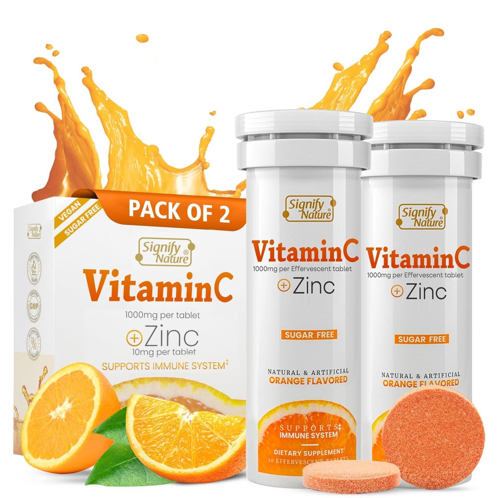 SEMNIFY NATURĂ Vitamina C 1000 mg Tablete efervescente - Suport imun potent VIT C cu supliment de zinc - Zahar-Free & Vegan Formula 
