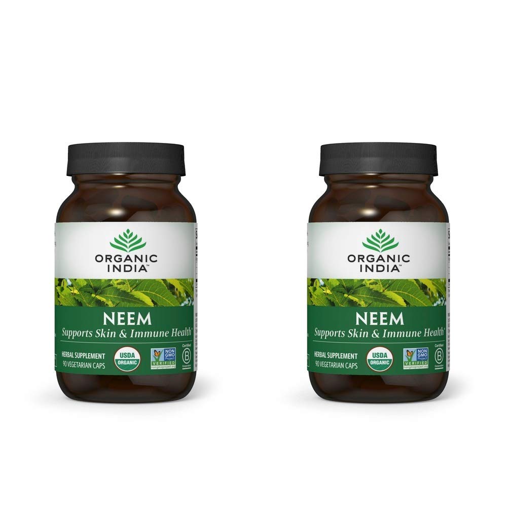 ORGANIC INDIA Neem Leaf Capsules, Herbal Supplement - Supports Skin, Immune, & Ficat Health, Detox, Vegan, Gluten-Free, USDA Certified Organic - 90 capsule (2-Pack)