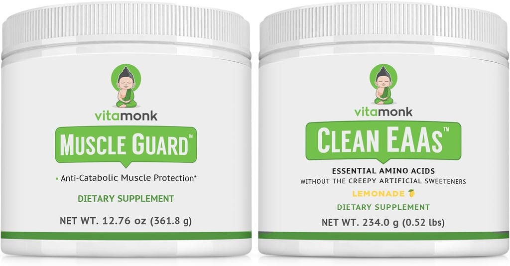 VitaMonk Muscle Guard & Clean EAA Bundle, HMB, EAAS, Vitamina D, Magneziu, 9 Aminoacidi esențiali pentru creșterea musculară, recuperare și performanță, aromă de limonadă, fără îndulcitori artificiali