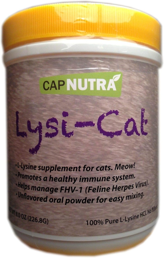 Lysi-Cat Lysine Supliment pentru pisici, 8 oz. Canistră, 500 Serviri, Suportă un sistem imunitar sănătos, gratuit Scoop incluse!