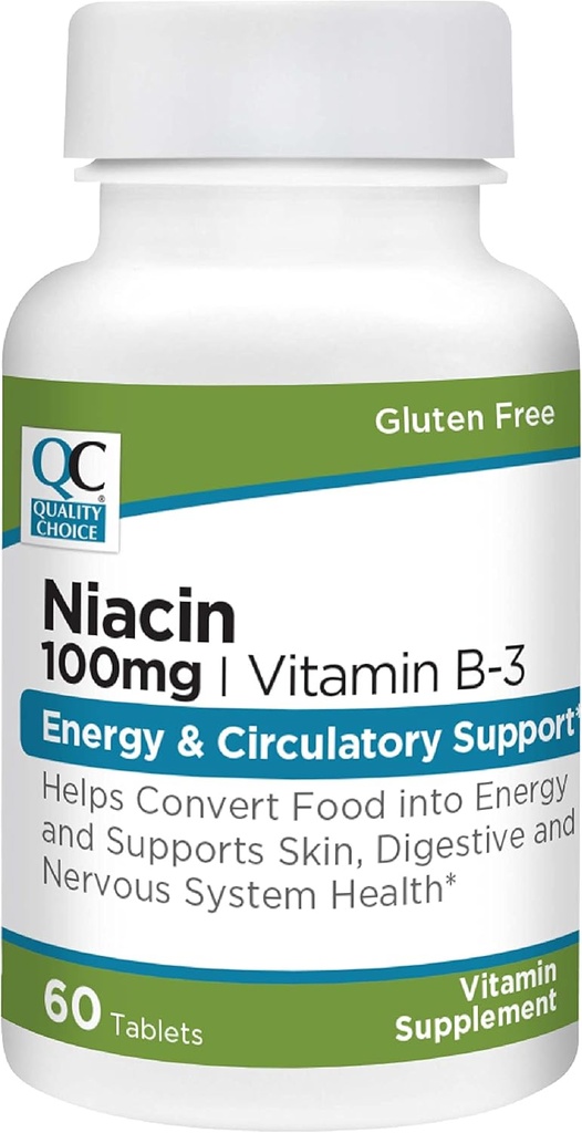 Alegerea calitatii Niacina (Vitamina B3) Energie si suport circulator 100 mg Supliment, 60 sticle conte