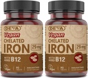 DEVA Nutriţie Vegan Chelated Iron 29 mg Fortificat cu B-12 - potenţă mare, uşor de înghiţit - 90 comprimate, 2-Pachet