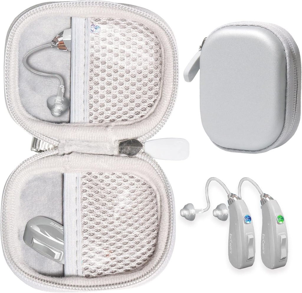 CaseSack Case pentru SIDA auditive compatibile cu EarCentic EasyCharge Audieri reîncărcabile, de asemenea, pentru Otofonix Elite / Encore, Banglijian, Britzgo, My Tone, LIGINN, Blaids, Lexie, Tweak (Silver)