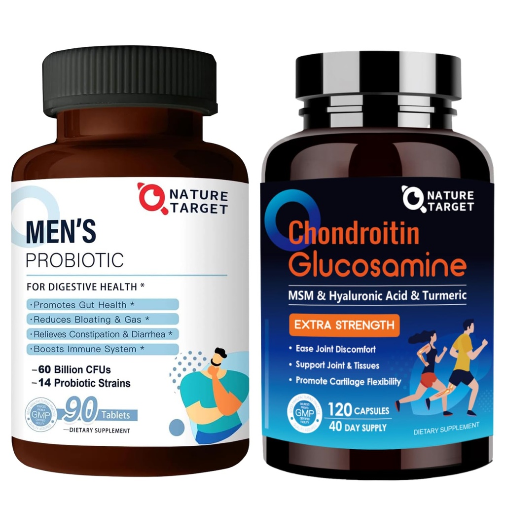 Natura Probiotice ŢINTĂ pentru bărbaţi cu Supliment de îngrijire pentru bărbaţi, Glucosamină Chondroitin MSM, Supliment de sprijin comun, Shellfish gratuit