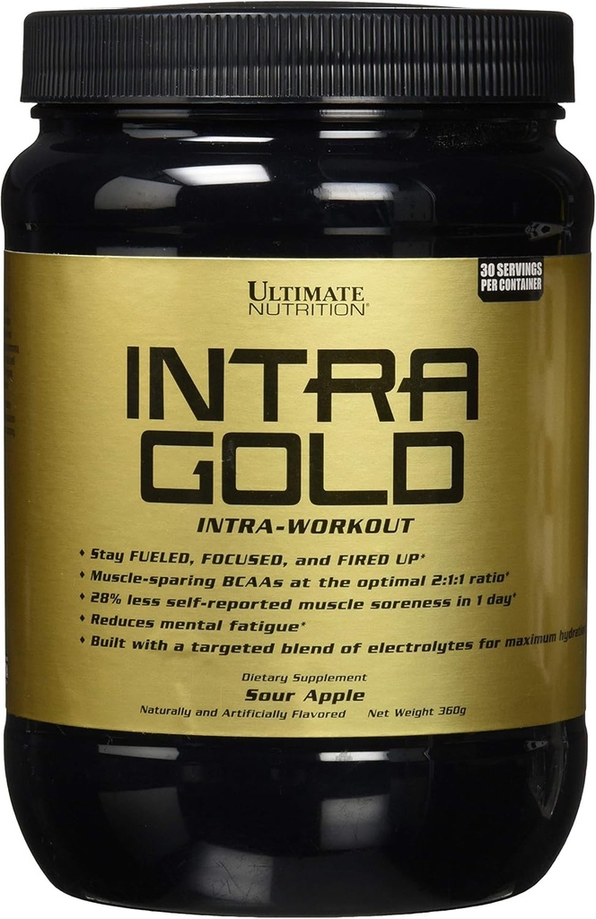 Ultimate Nutrition Intra Gold Workout Suplimentul energetic - Amestec de Electroliti cu Carnitina, Ornitina si Aspartate, 30 Servings, Sour Apple
