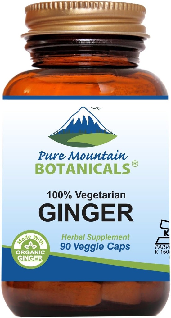 Capsule de ghimbir Pure Mountain Botanica - Kosher Vegan cu 1000 mg de rădăcină de ghimbir organic