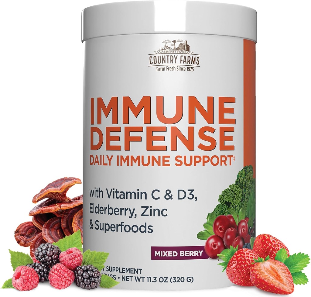 ŢARA Ferme de apărare imună Superfoods, Suplimentul de sprijin imun, Vitamina C cu Black Elderberry, Echinacea, Turmeric, Sprijină Hidratarea, cu Probiotice şi Prebiotice, Aroma Berry, 40 Serviri