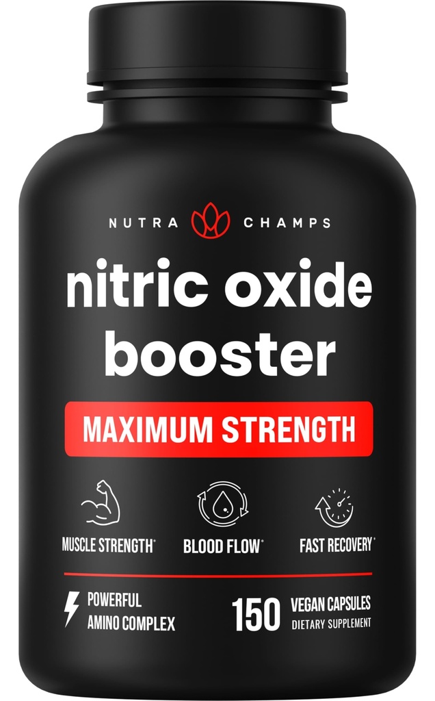 NutraChamps Oxid de azot Supliment, L-Arginină, L Citrulină Malat, AAKG, Pine Bark, Extract de semințe de struguri, Booster de oxid de azot cu rezistență suplimentară, pastile de oxid de azot, Putere, Energie, fluxul de sânge