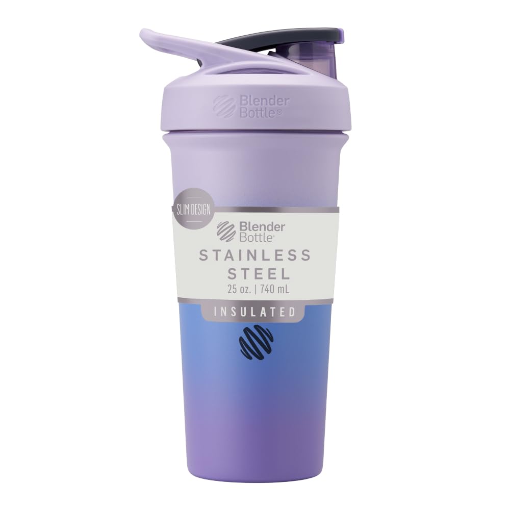 BlenderBottle Sport Sleek Izolat din oțel inoxidabil Shaker Sticla cu whisk sârmă, 25-Ounce, Lavender Ombre 