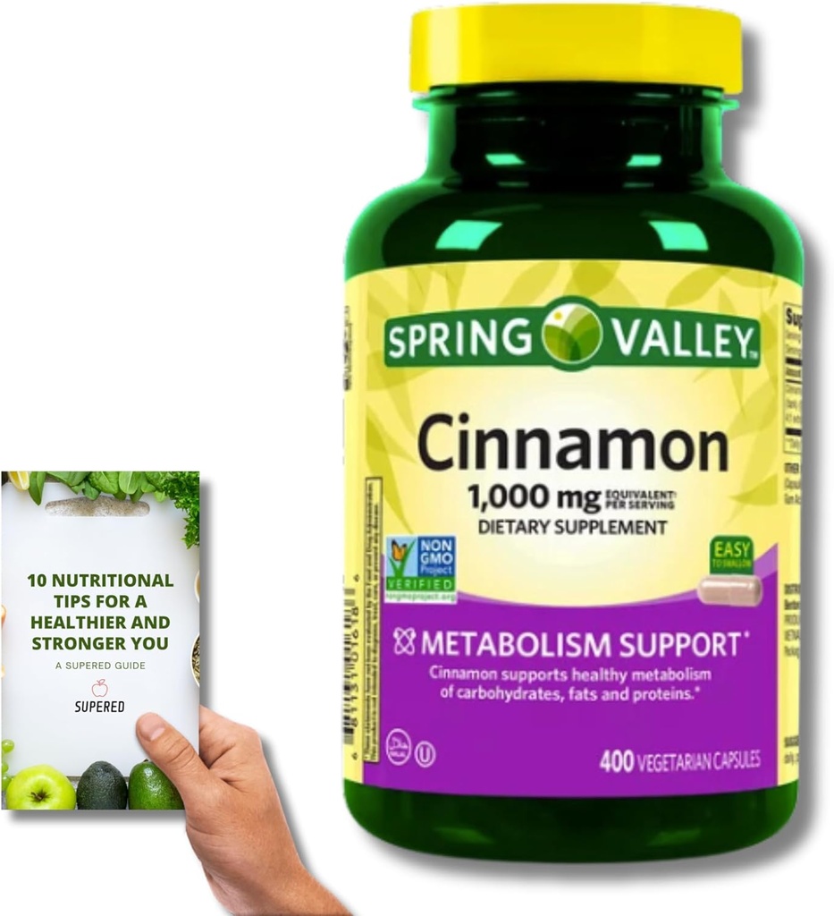 Spring Valley Scorțișoară Supliment alimentar - 1000 mg, 400 Capsule vegetariane + "Ghidul nutrițional"