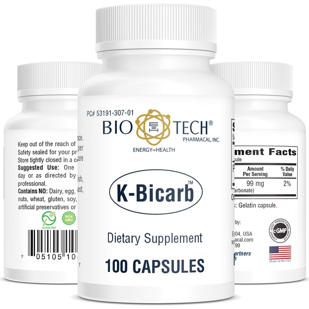 Bio-Tech Pharmacal Potas Dietary Supplement (K-Bicarb, 100 Count)