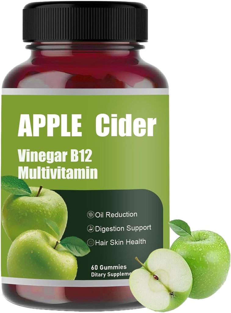 Cidru de mere Gummy-Apple Oţet de cidru B12 Multivitamine, Cidru de mere naturale Oţet Gumies - Vinagre de Sidra de Manzana Gomitas - Vegan & Gluten-Free - 60 Gume (1)