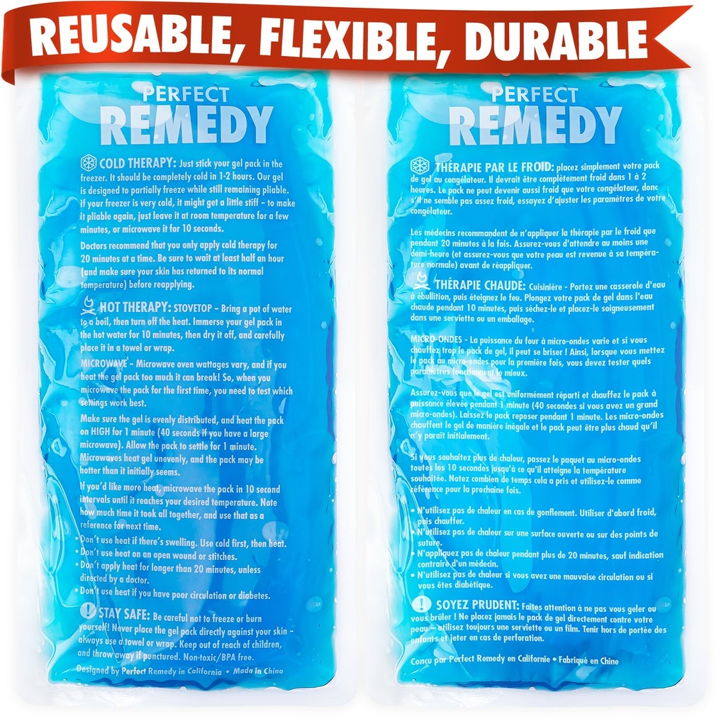 Perfect Remedy 2-Pack Gel Ice Packs pentru leziuni Reutilizabile, Hot & Cold Pack Căs Durabile, Soft & Flexible, Rapid Relief & Recovery (Blue, Reg 2PK)