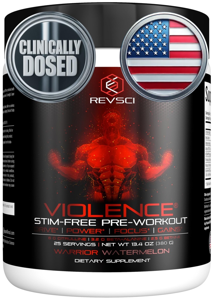 VIOLENCE Stim Free Pre Workout pulbere de REVSCI, precizie dozate non Stim Preworkout Pompă Pre Antrenament Cafenea gratuit Pre Workout pulbere, Pompă Supliment & Stimulant Free Nitric, Pepene verde, 25 Serviri