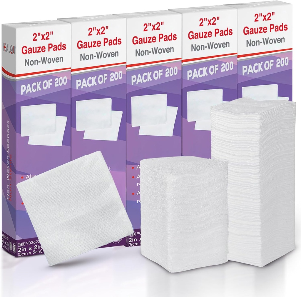 HEALQU 1000 Pads Tifon 2x2" - Soft non-Woven 4-Ply pentru extractii de dinti si proceduri dentare - Burete patrate non-sterile pentru prim ajutor, chirurgie, & Wound Dressing (5 Pachete de 200)