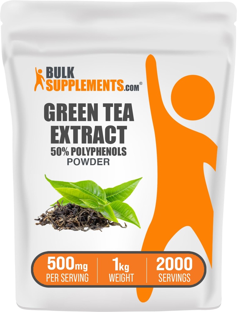 BulkSupplements.comgreen Ceai Extract de pulbere - 50% Polifenoli Suplimente, EGCG - Gluten gratuit, 500 mg per Serving, 1kg (2,2 lbs) (Pachet de 1)